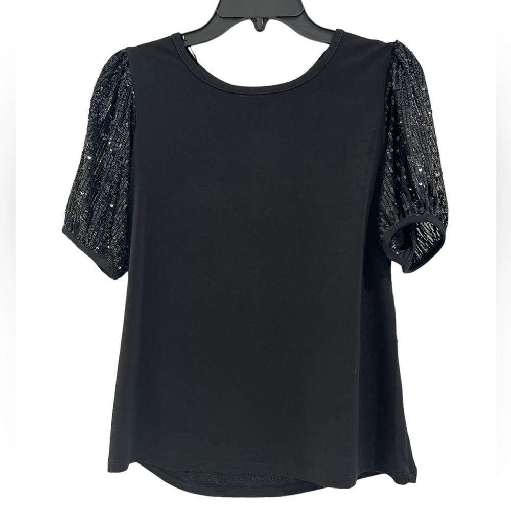 CeCe sequin sleeve black top/ Size Small